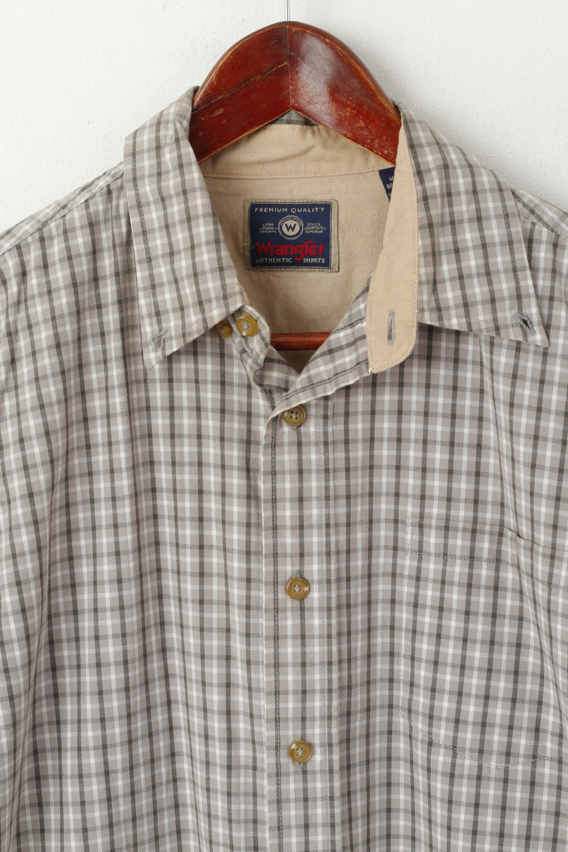 Wrangler Men S Casual Shirt Gray Cotton Vintage Checkered Western Top