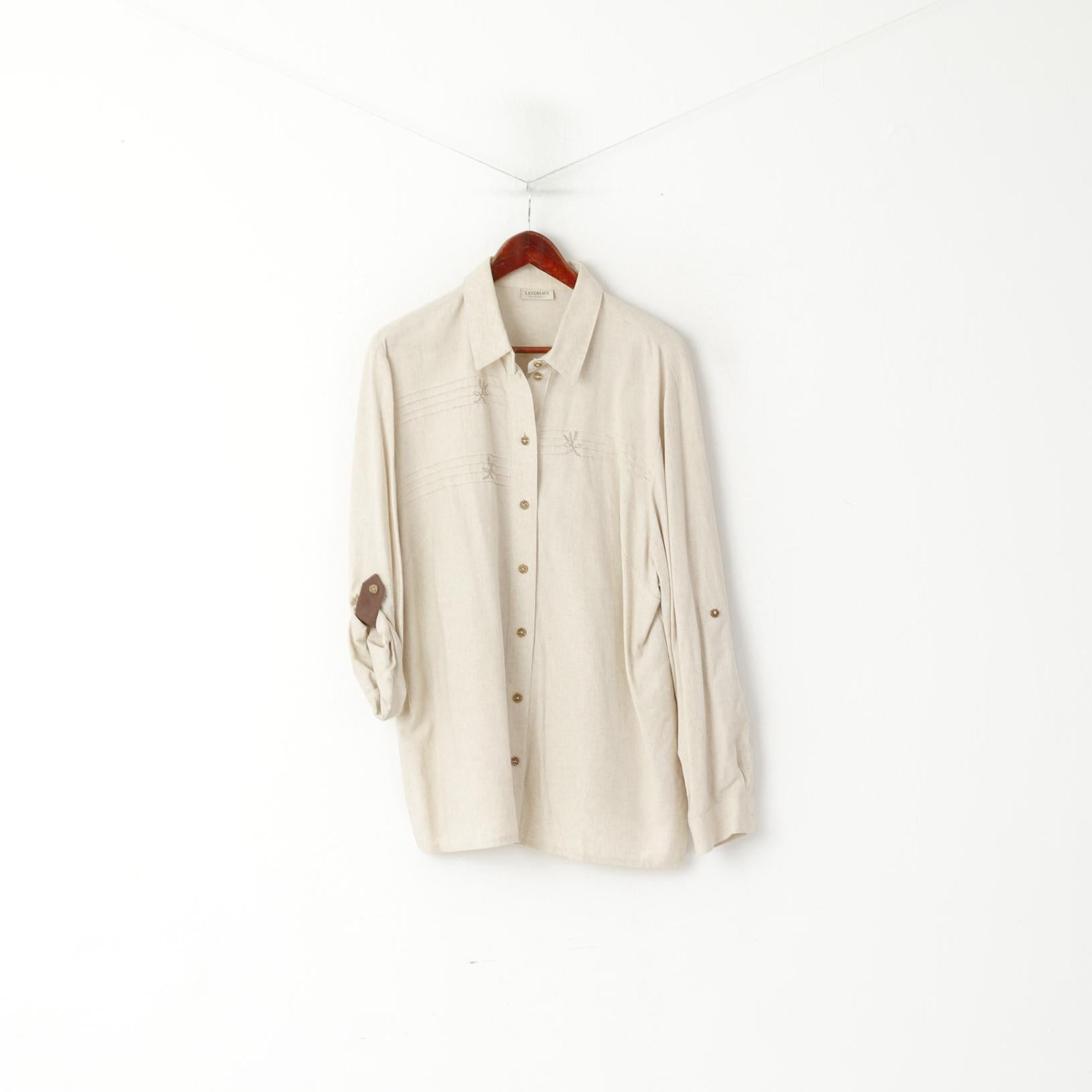 Landhaus C&A Naturally Women 22 48 XXL Casual Shirt Beige Linen Blend Tyrol Top