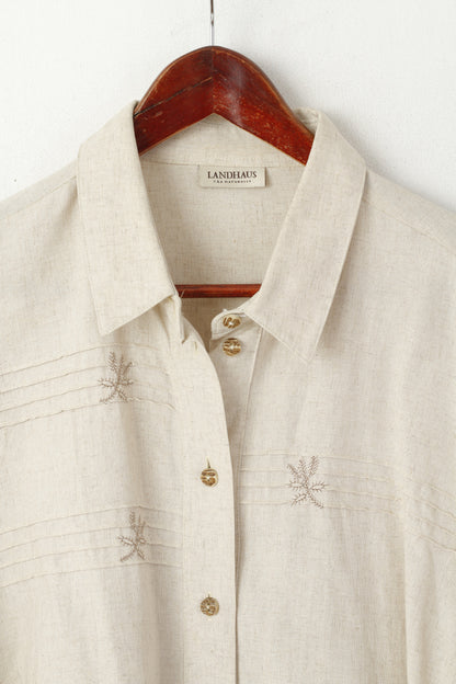 Landhaus C&A Naturally Women 22 48 XXL Casual Shirt Beige Linen Blend Tyrol Top