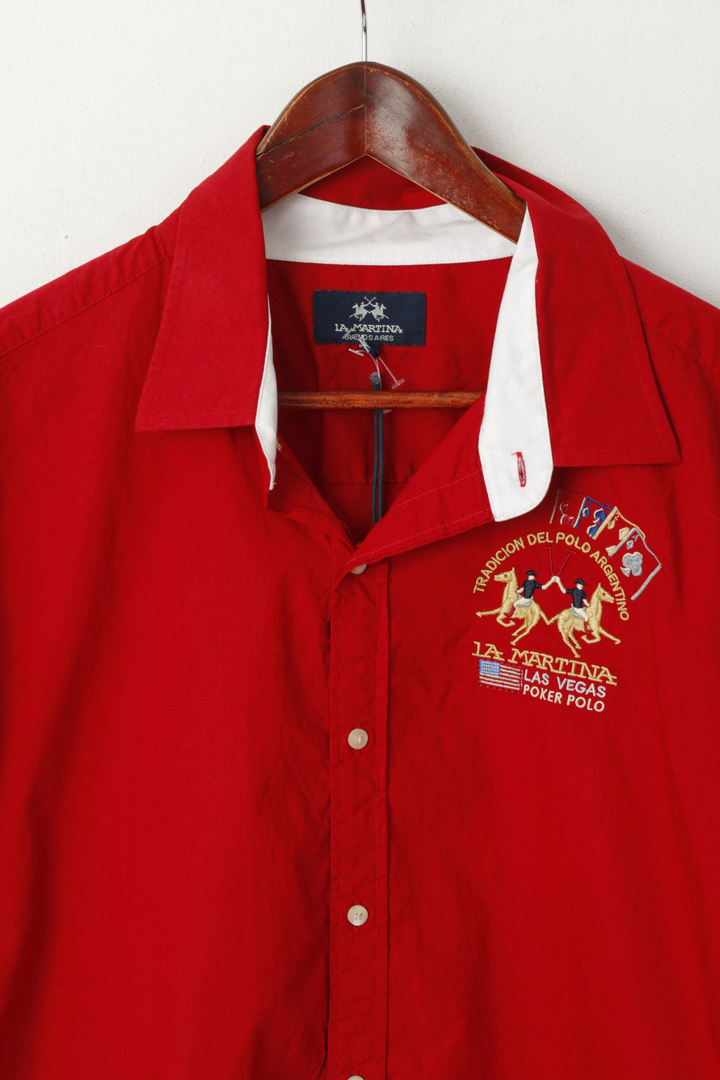 New La Martina Men XXL Casual Shirt Maroon Cotton Las Vegas Poker Polo Long Sleeve Top