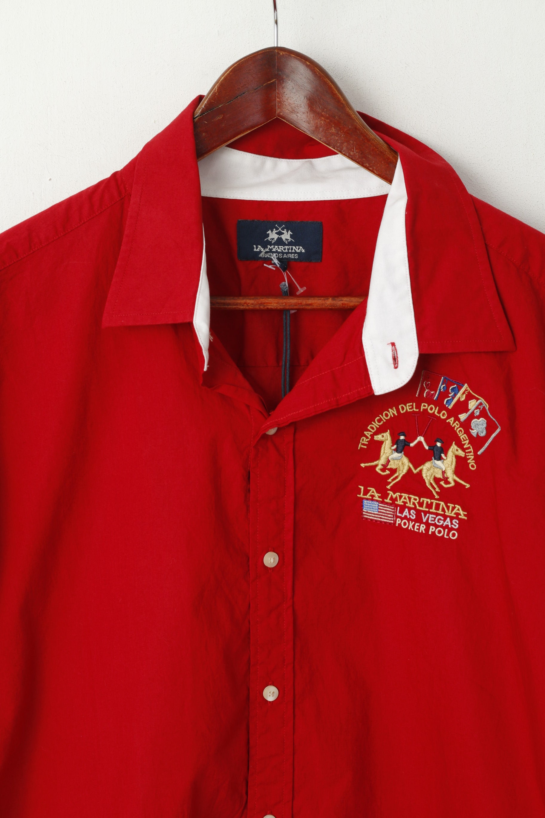 New La Martina Men XXL Casual Shirt Maroon Cotton Las Vegas Poker Polo Long Sleeve Top