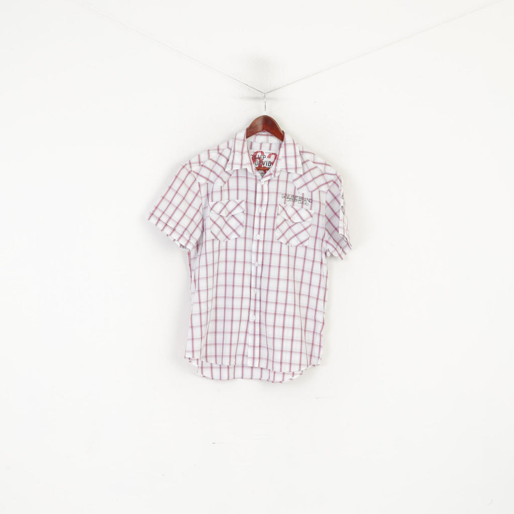 Camp David Men L (M) Casual Shirt Blue Check Vintage Cotton Short SleeveTop