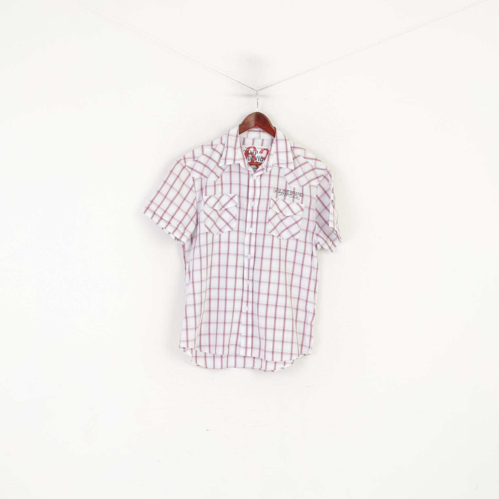 Camp David Men L (M) Casual Shirt Blue Check Vintage Cotton Short SleeveTop