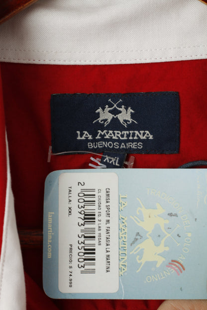 Nuova camicia casual XXL da uomo La Martina Polo a maniche lunghe in cotone marrone Las Vegas Poker