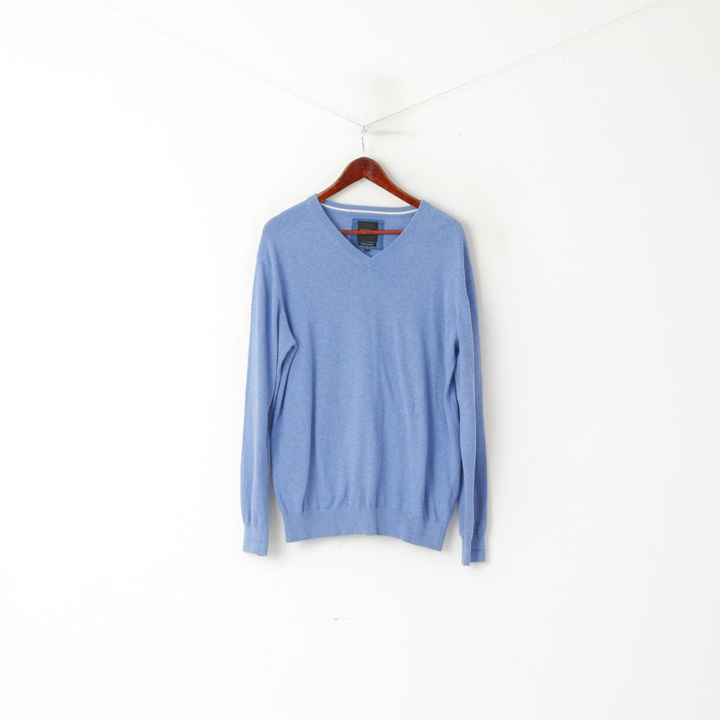 Morgan Men M Jumper Bleu Coton Confort Col V Pull Classique