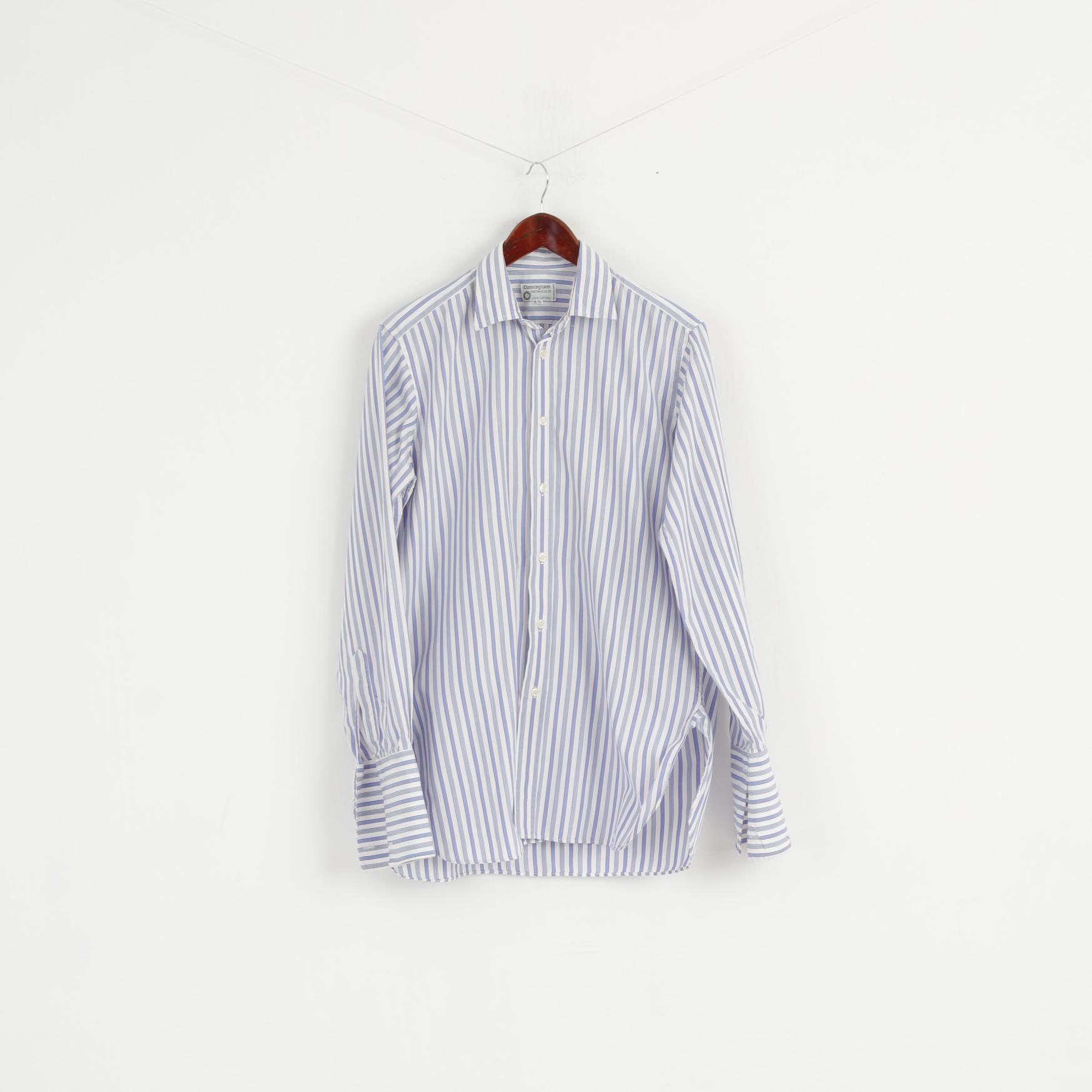 Cunningham Shirtmakers Men 15.5 39 M Casual Shirt White Blue Striped Cotton Top