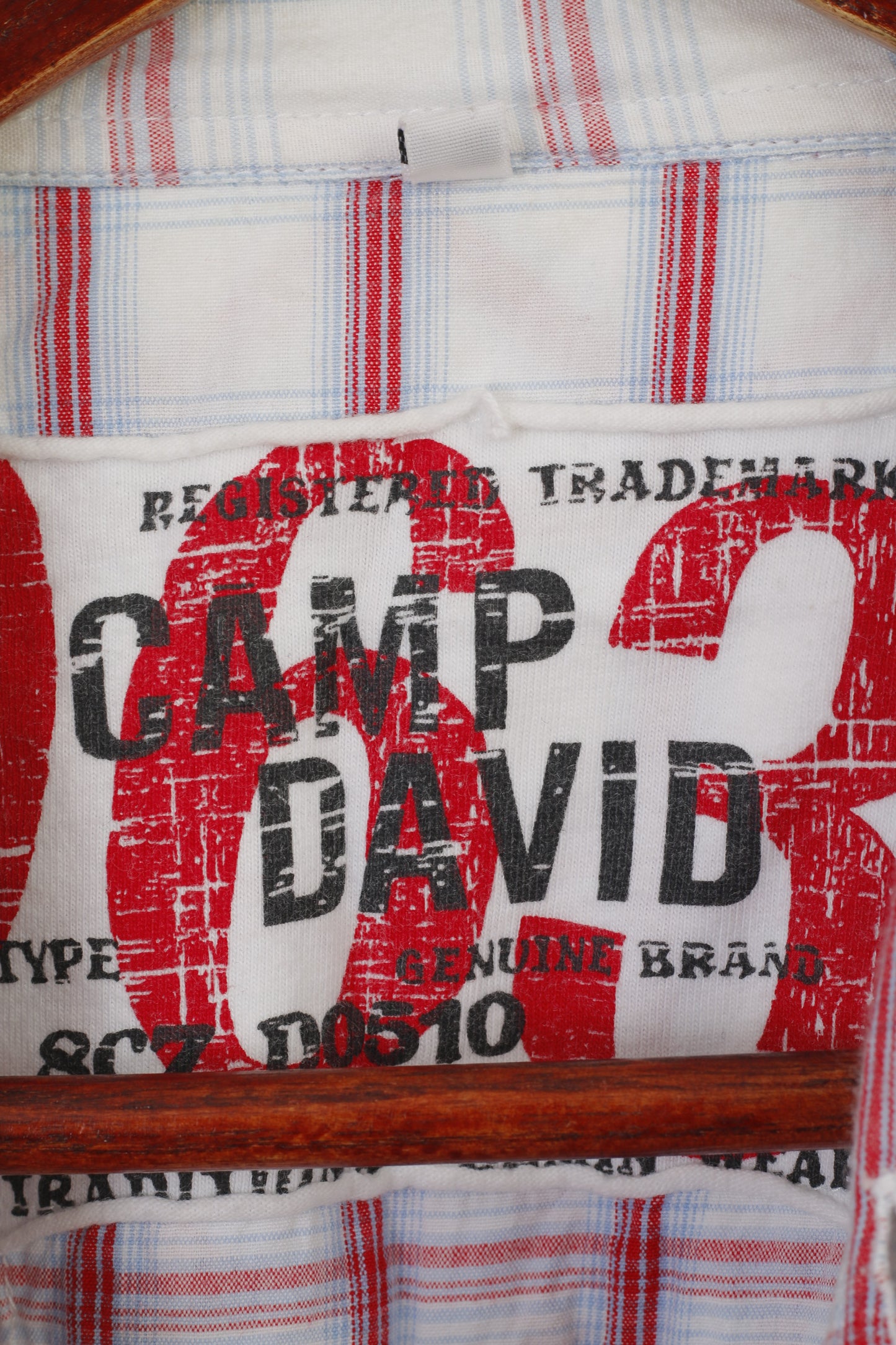 Camp David Men L (M) Casual Shirt Blue Check Vintage Cotton Short SleeveTop