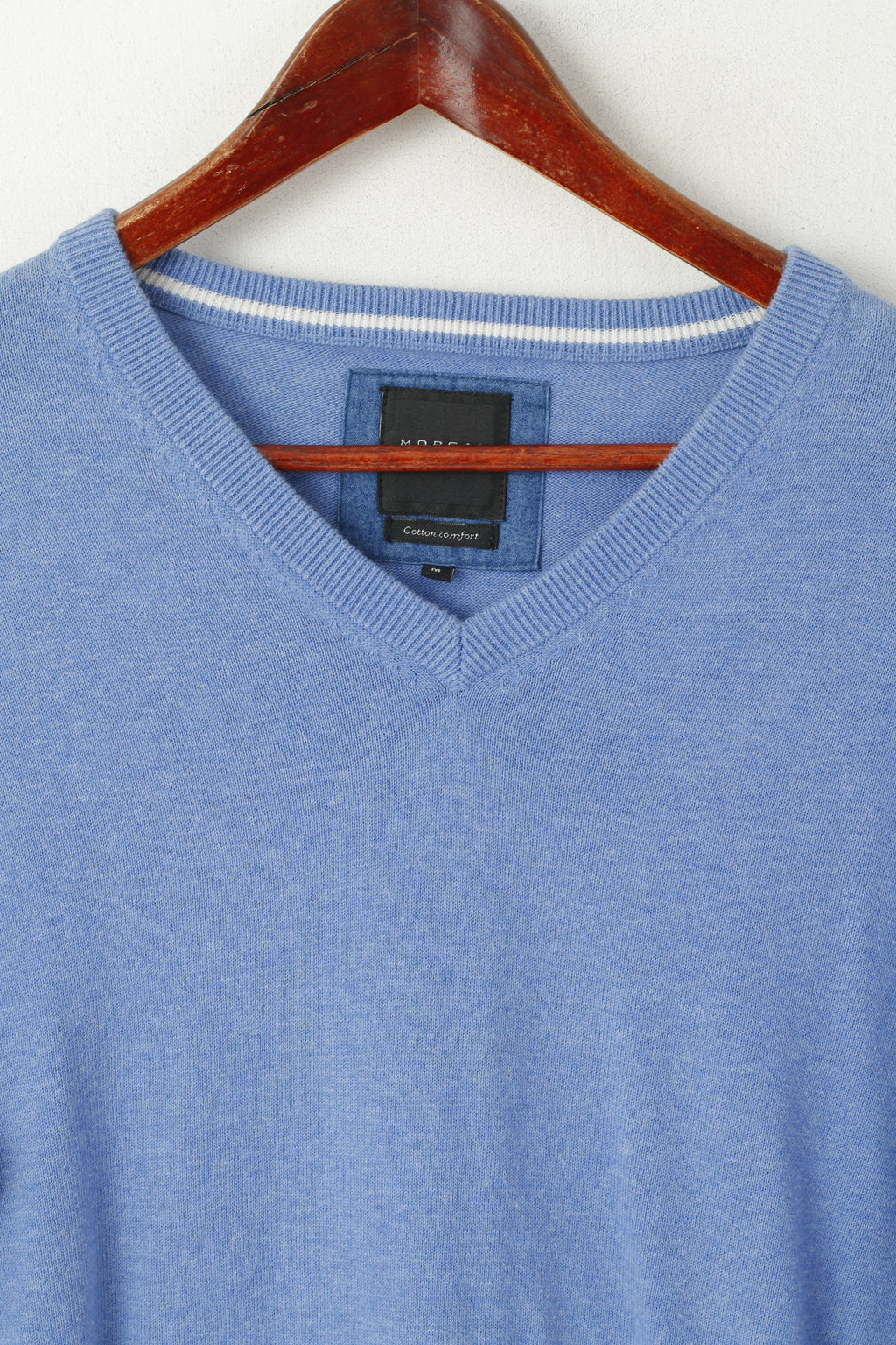 Morgan Men M Jumper Bleu Coton Confort Col V Pull Classique