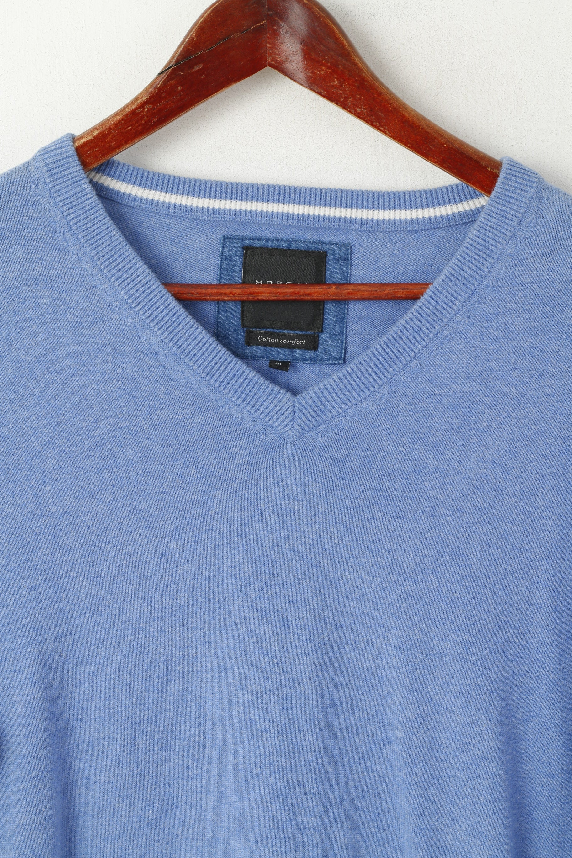Morgan Men M Jumper Bleu Coton Confort Col V Pull Classique