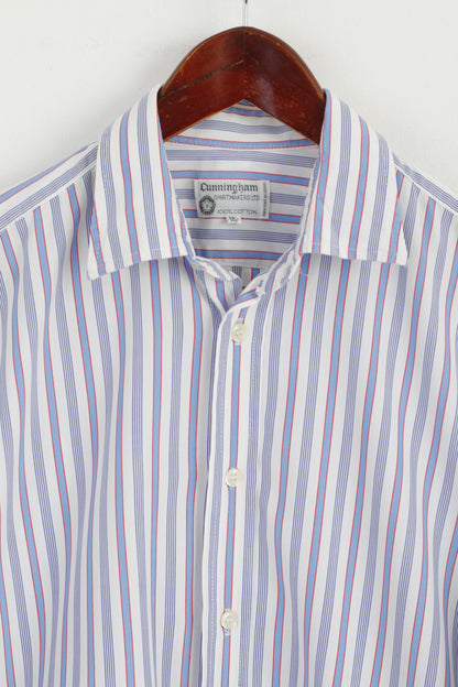 Cunningham Shirtmakers Men 15.5 39 M Casual Shirt White Blue Striped Cotton Top