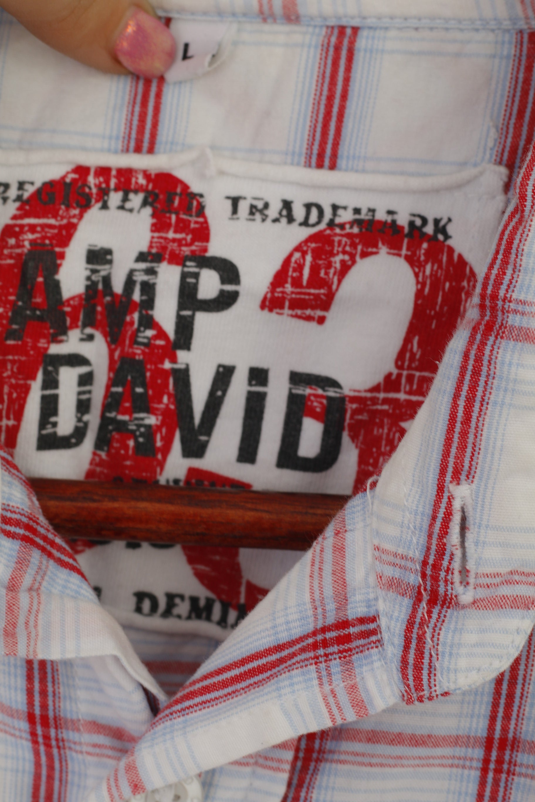 Camp David Men L (M) Casual Shirt Blue Check Vintage Cotton Short SleeveTop