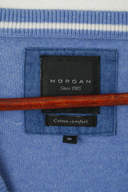 Morgan Men M Jumper Blue Cotton Comfort V Neck Classic Sweater