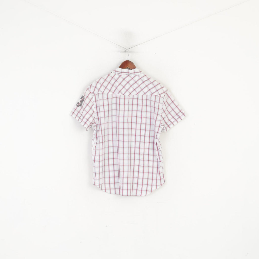 Camp David Men L (M) Casual Shirt Blue Check Vintage Cotton Short SleeveTop