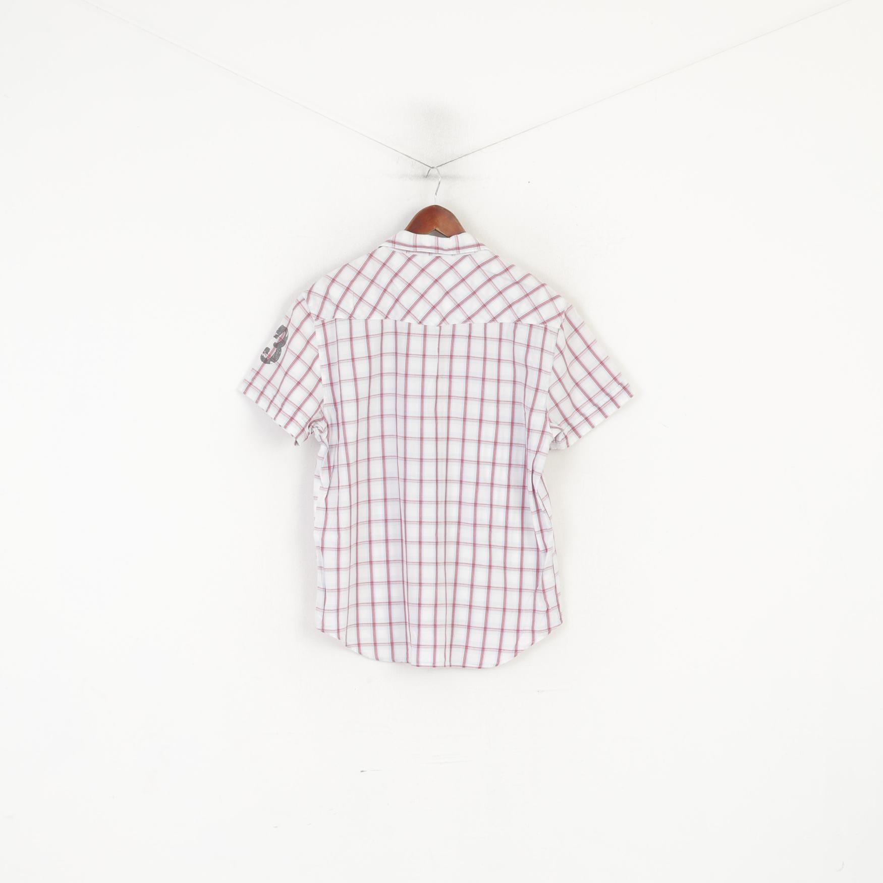 Camp David Men L (M) Casual Shirt Blue Check Vintage Cotton Short SleeveTop