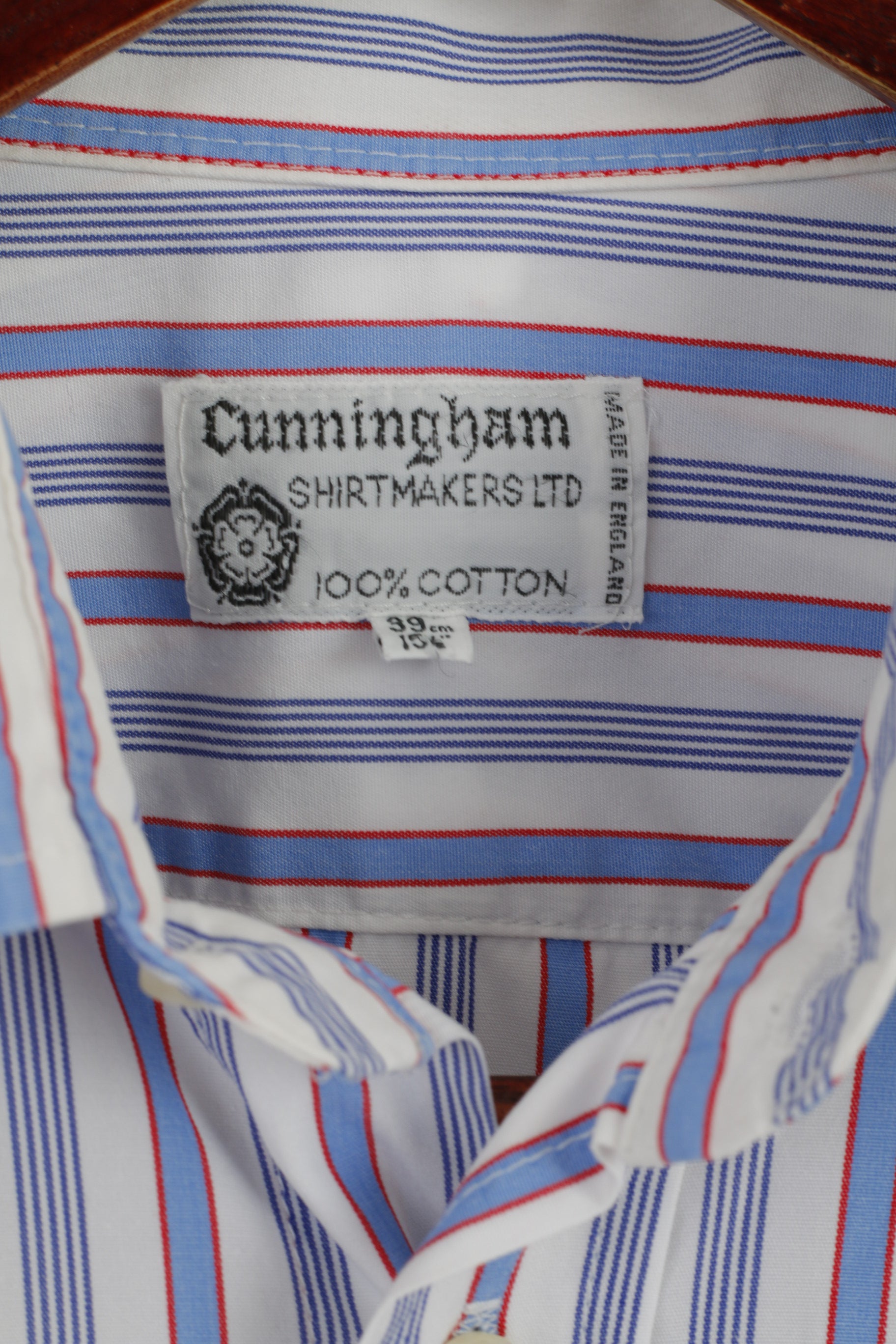 Cunningham Shirtmakers Men 15.5 39 M Casual Shirt White Blue Striped Cotton Top