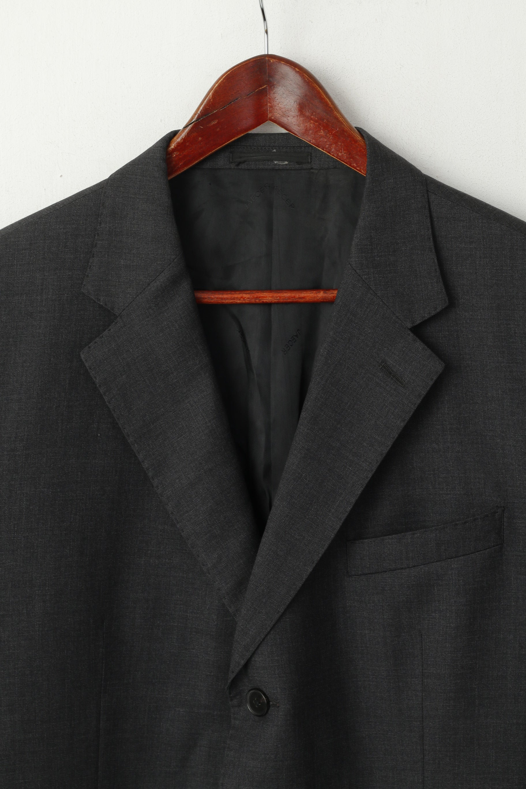 Jaeger Men 44 L Blazer Charcoal 100% Wool Single Breasted Jacket