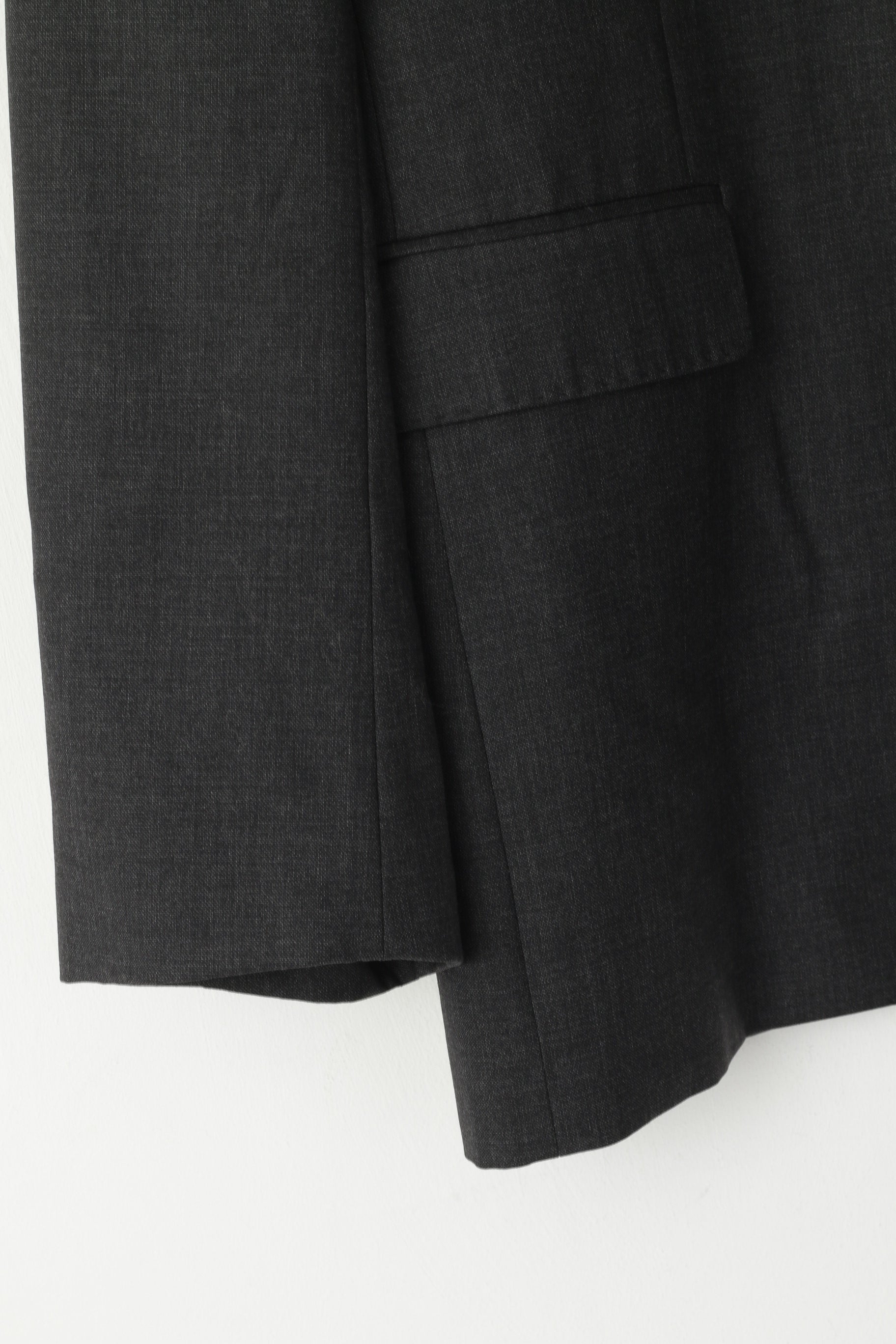 Jaeger Men 44 L Blazer Charcoal 100% Wool Single Breasted Jacket