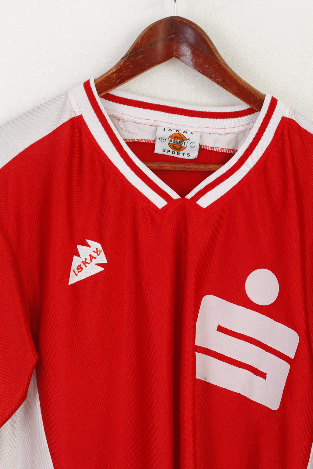 ISKAY Sports Assist Men L Shirt Red Vintage Basketball Nordlingen V Neck Jersey Top