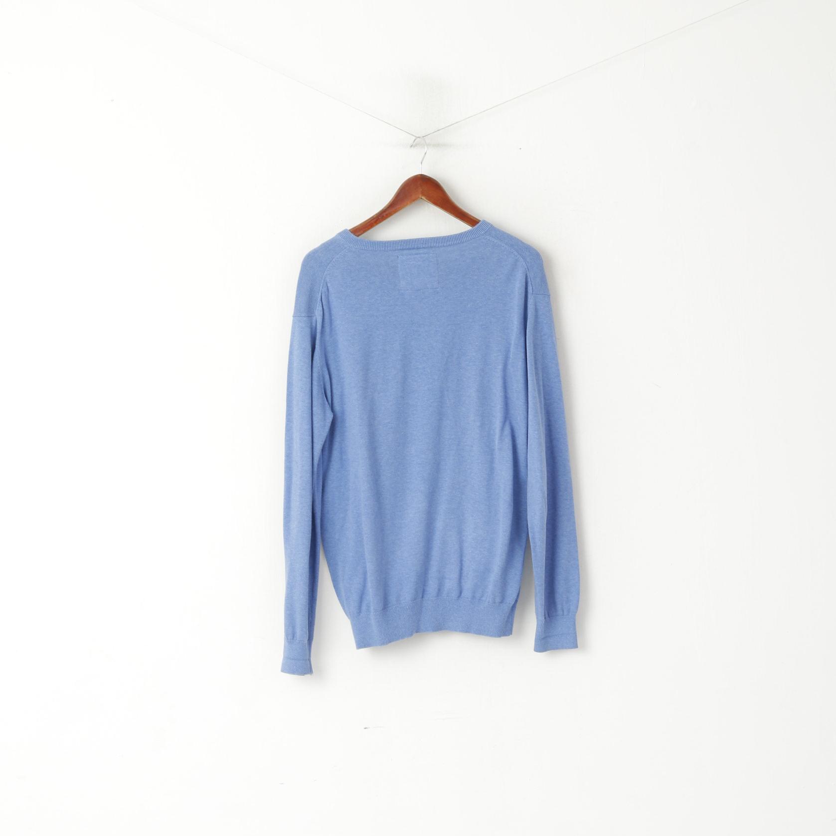 Morgan Men M Jumper Bleu Coton Confort Col V Pull Classique