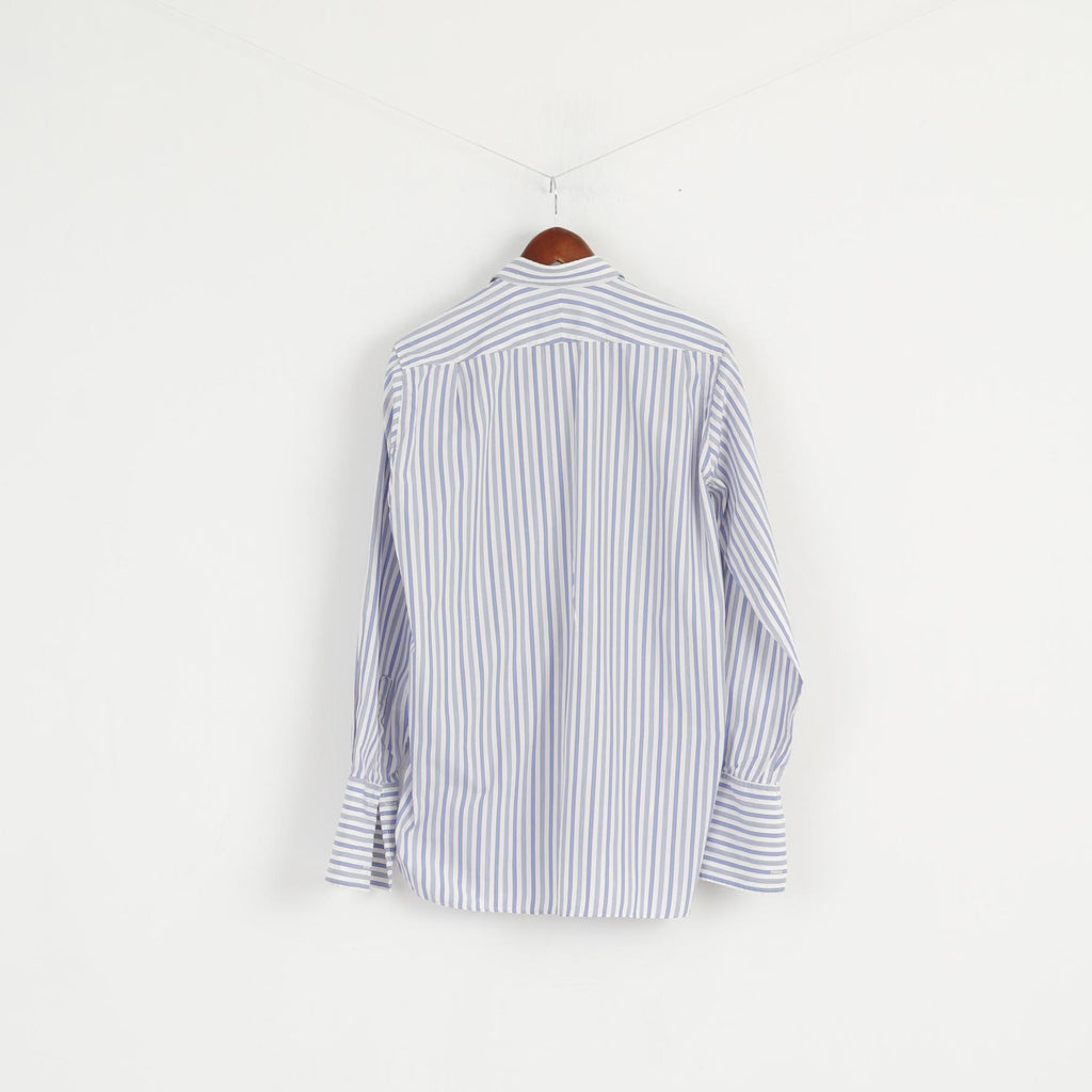 Cunningham Shirtmakers Men 15.5 39 M Casual Shirt White Blue Striped Cotton Top