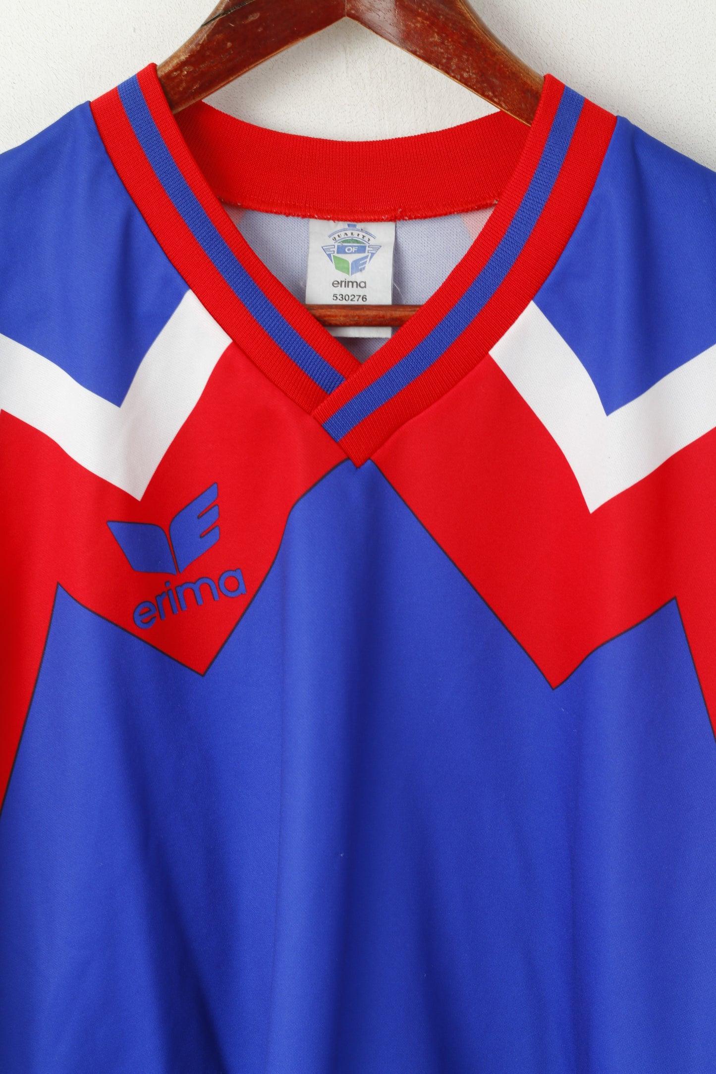 Erima Men L / XL Shirt Navy Blue Vintage V Neck Sport Football #12 Active Top