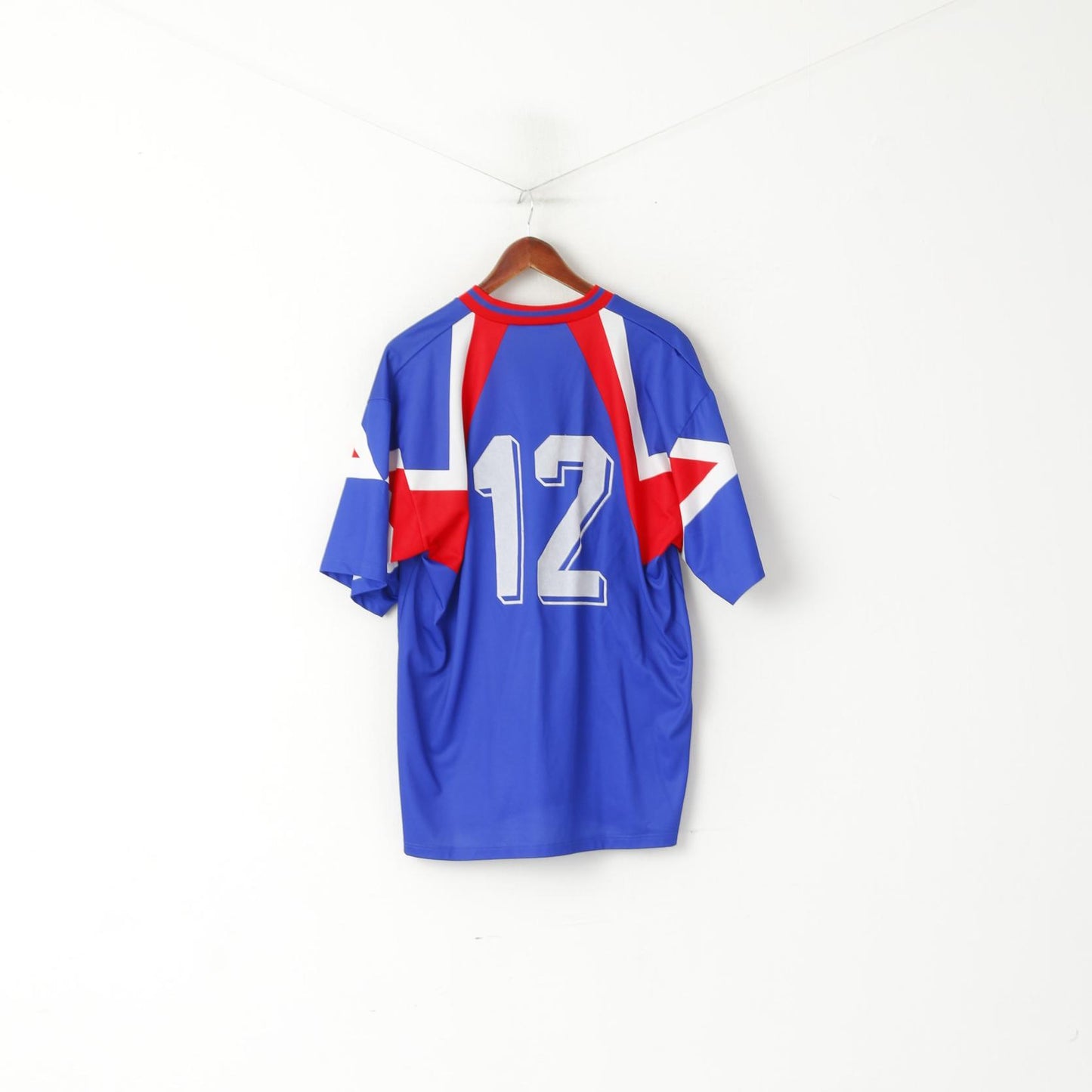 Erima Men L / XL Shirt Navy Blue Vintage V Neck Sport Football #12 Active Top