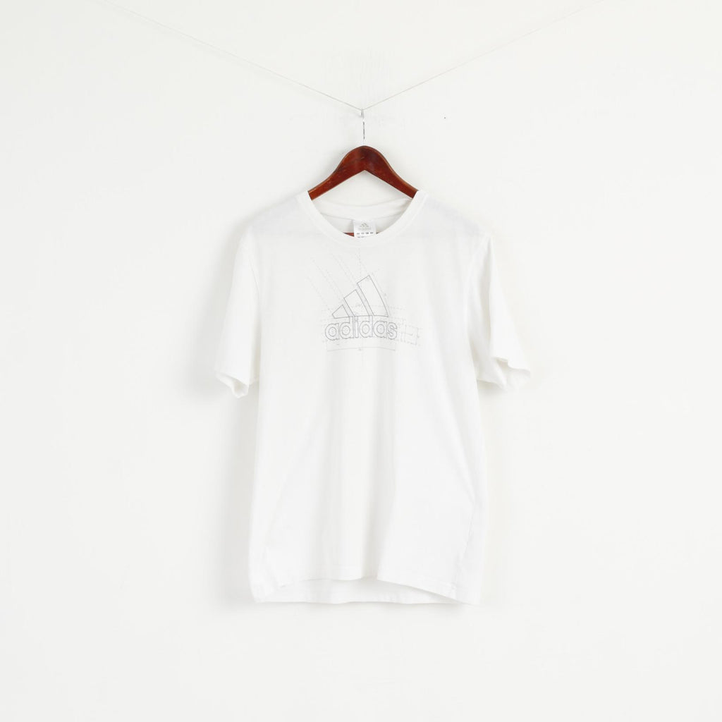 Adidas Men L T- Shirt White Cotton Big Logo Crew Neck Short Sleeve Sport Top