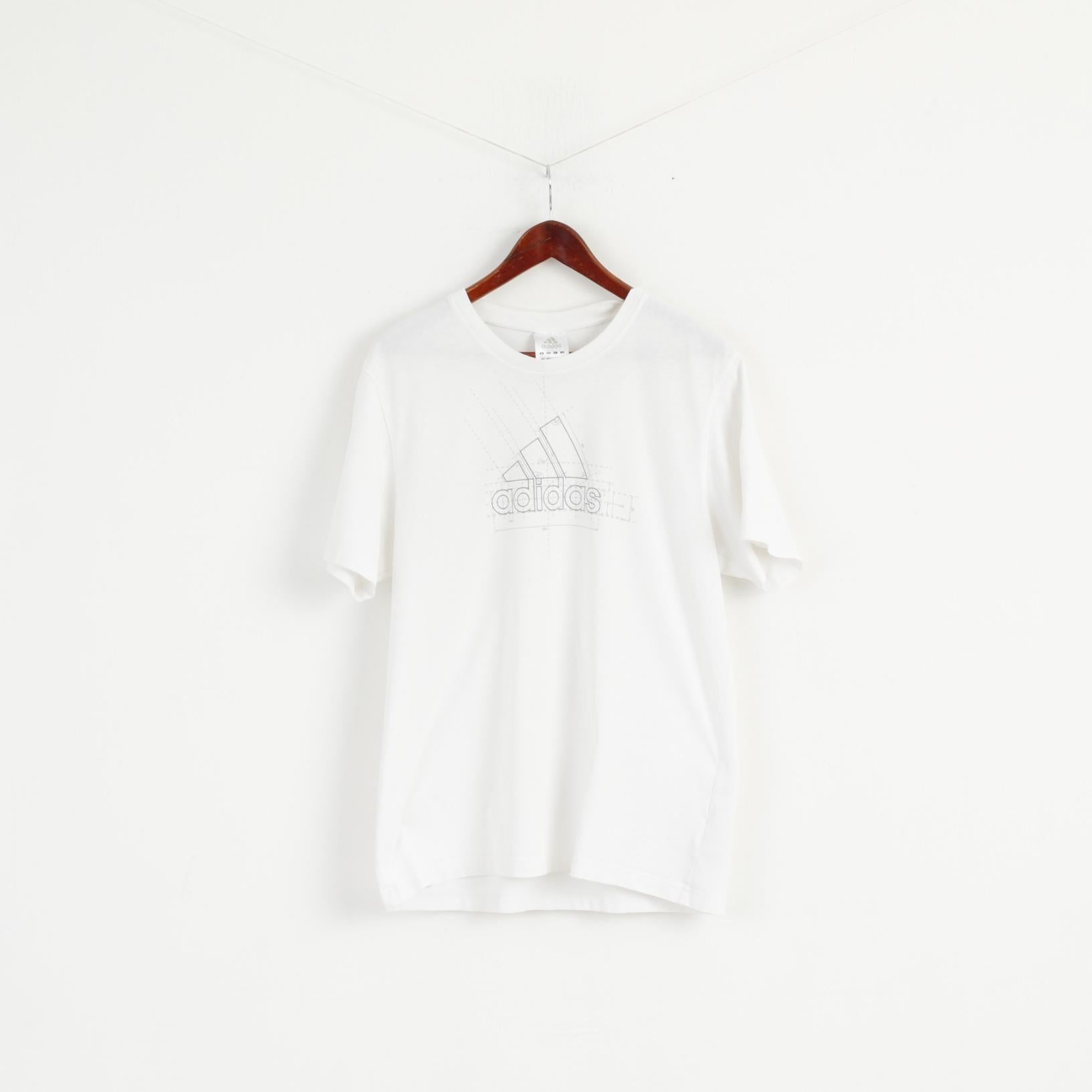 Adidas hommes L t-shirt blanc coton grand logo col rond manches courtes haut de sport