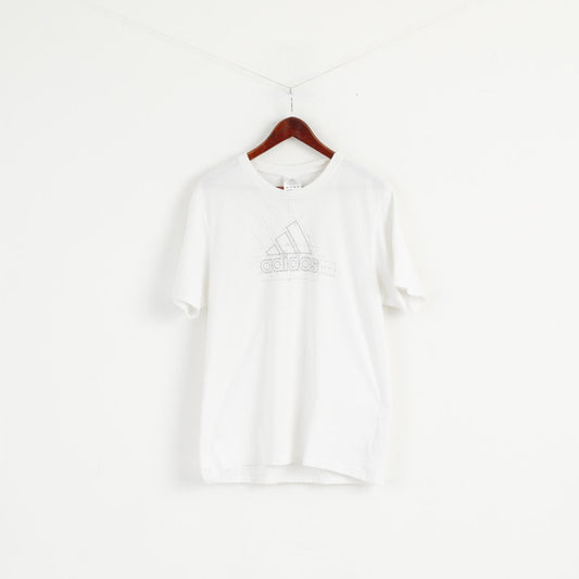Adidas Men L T- Shirt White Cotton Big Logo Crew Neck Short Sleeve Sport Top