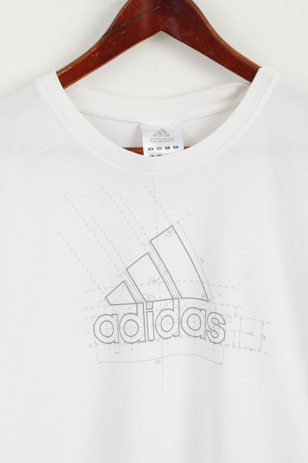 Adidas Men L T- Shirt White Cotton Big Logo Crew Neck Short Sleeve Sport Top