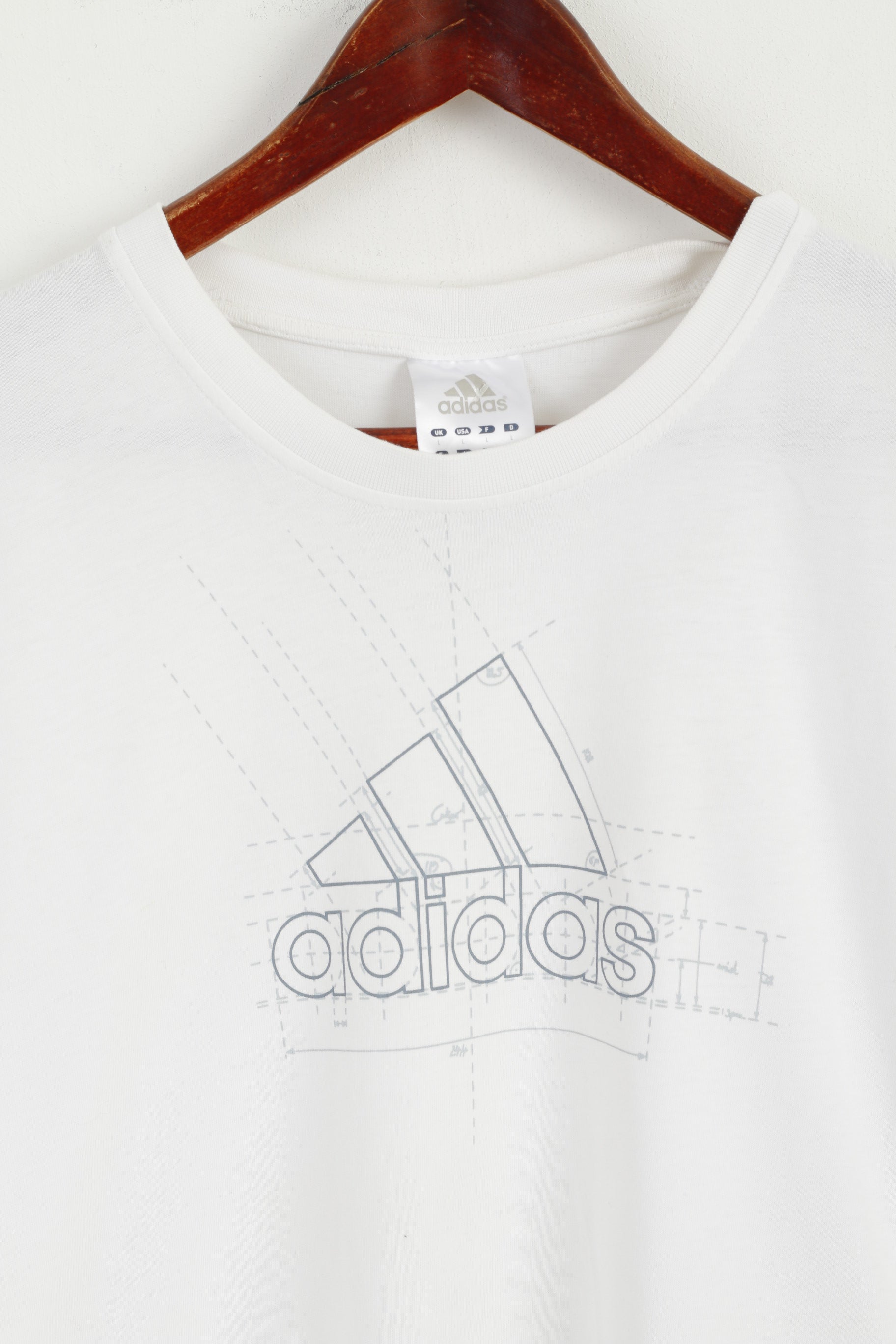 Adidas hommes L t-shirt blanc coton grand logo col rond manches courtes haut de sport