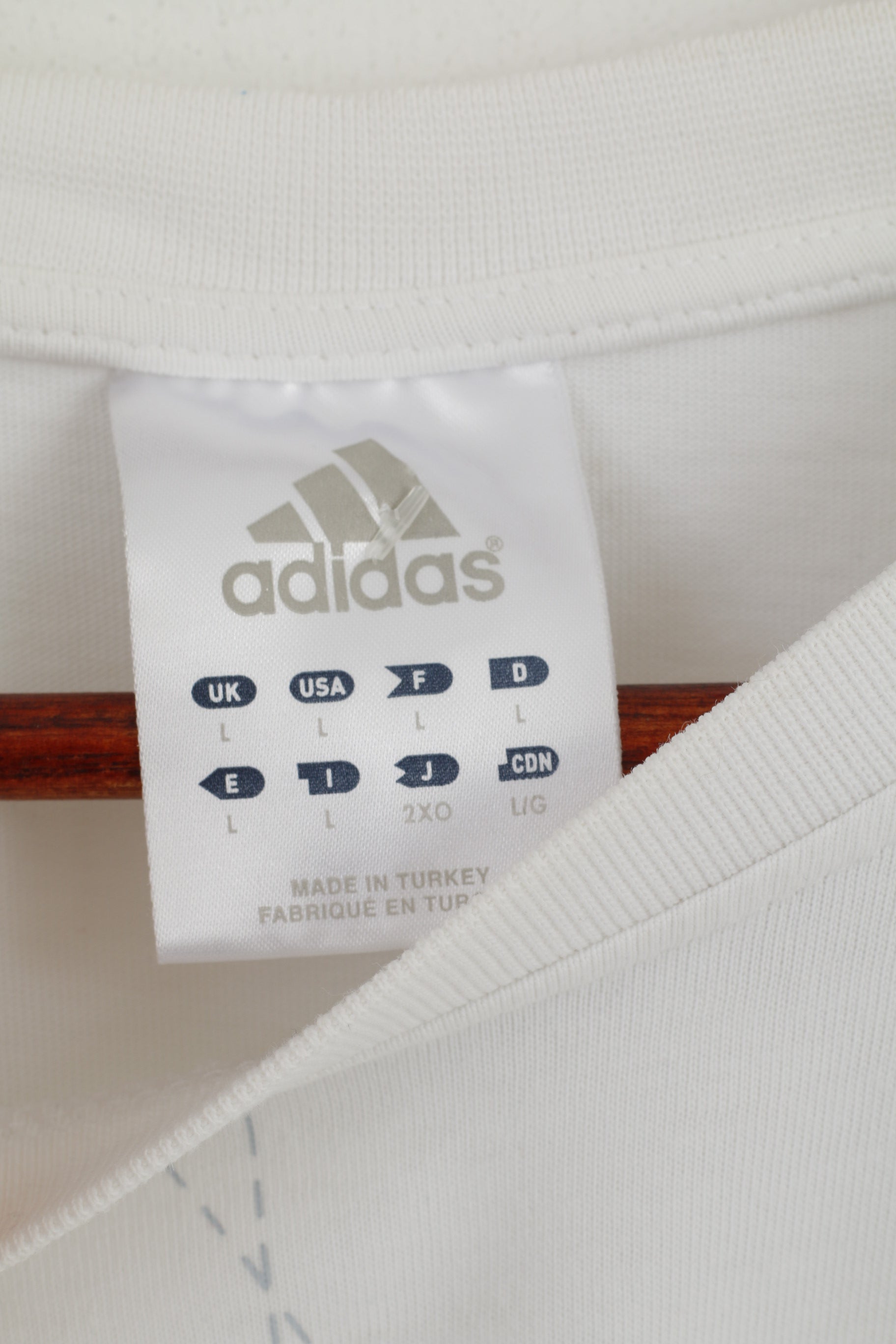 Adidas hommes L t-shirt blanc coton grand logo col rond manches courtes haut de sport