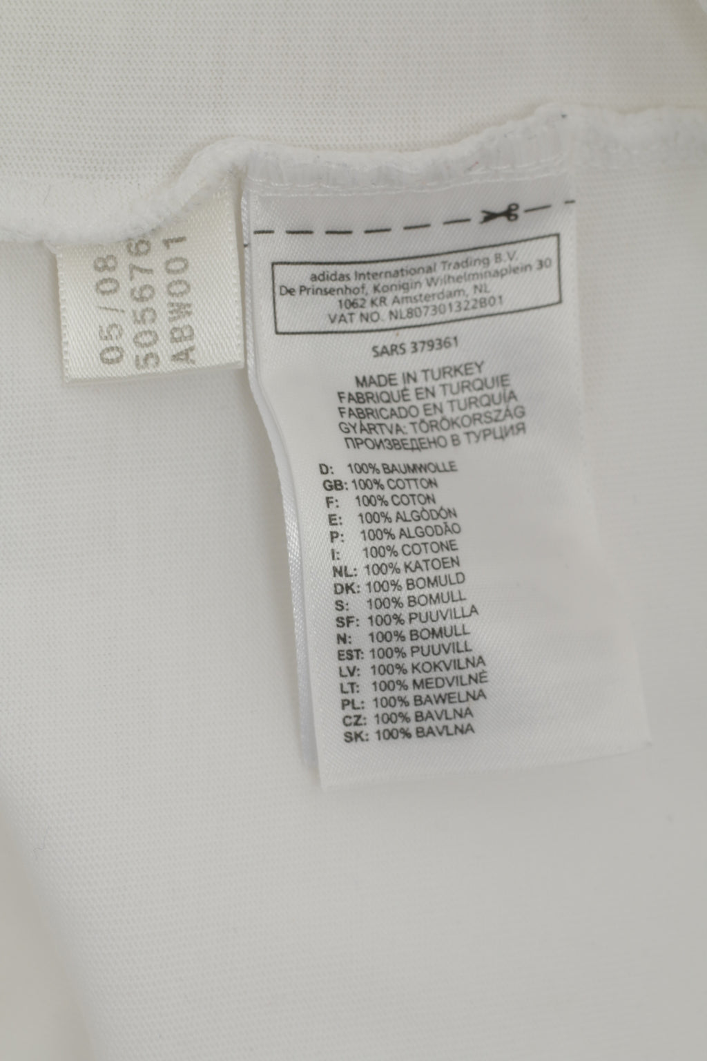 Adidas Men L T- Shirt White Cotton Big Logo Crew Neck Short Sleeve Sport Top