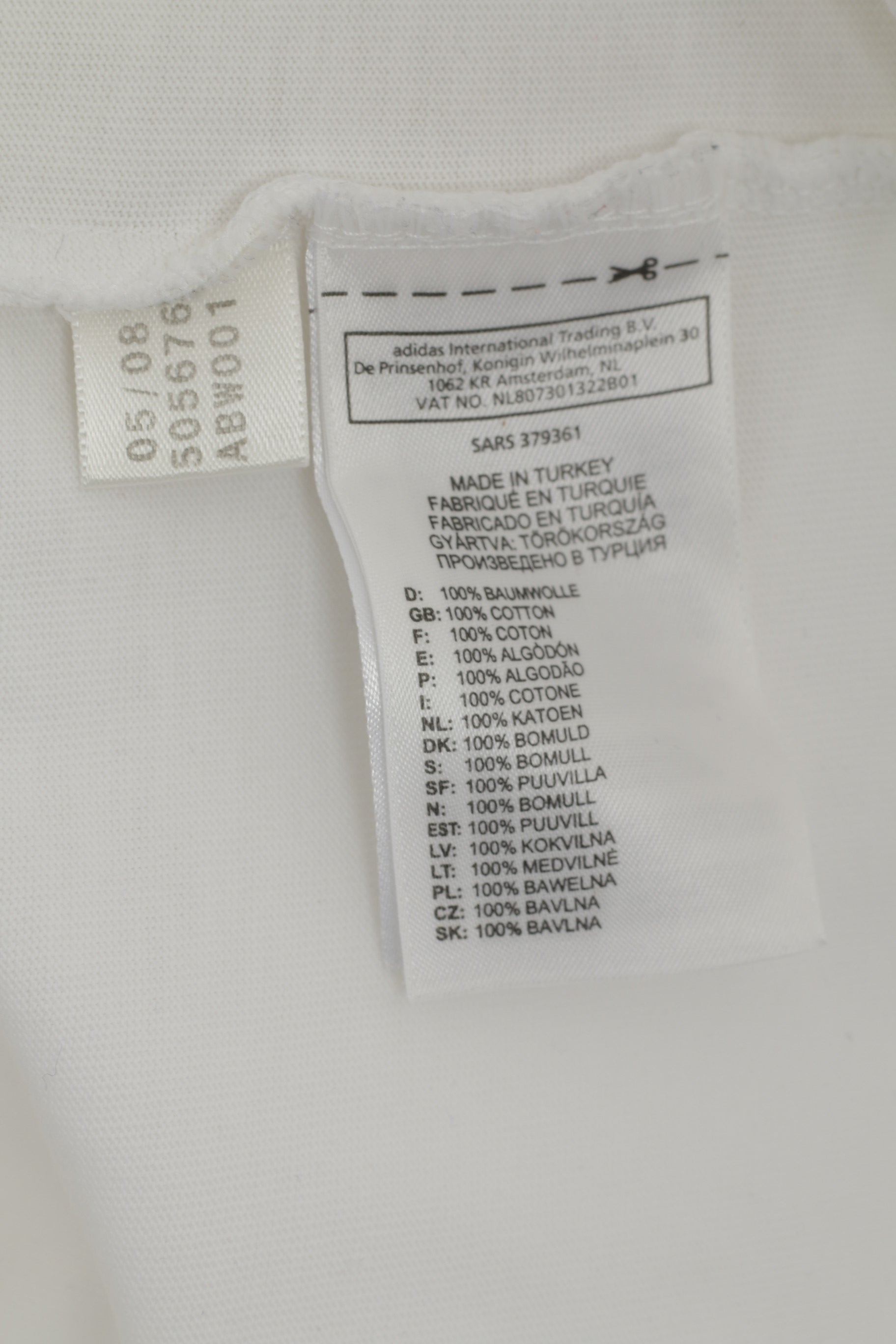 Adidas hommes L t-shirt blanc coton grand logo col rond manches courtes haut de sport