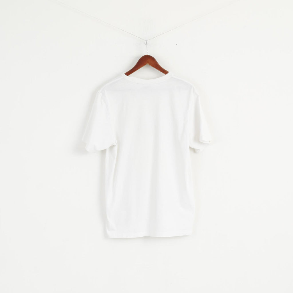 Adidas Men L T- Shirt White Cotton Big Logo Crew Neck Short Sleeve Sport Top