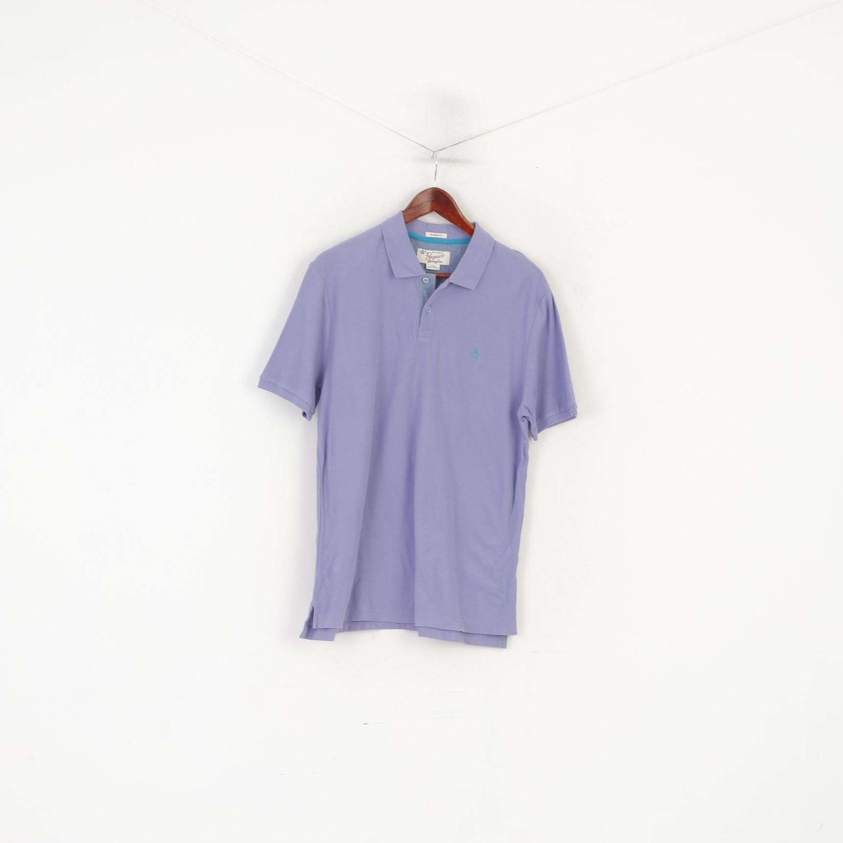 Original Penguin Men L Polo Shirt Purple Plain Cotton Classic Fit Short Sleeve Top