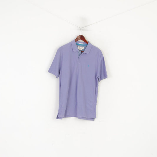 Original Penguin Men L Polo Shirt Purple Plain Cotton Classic Fit Short Sleeve Top