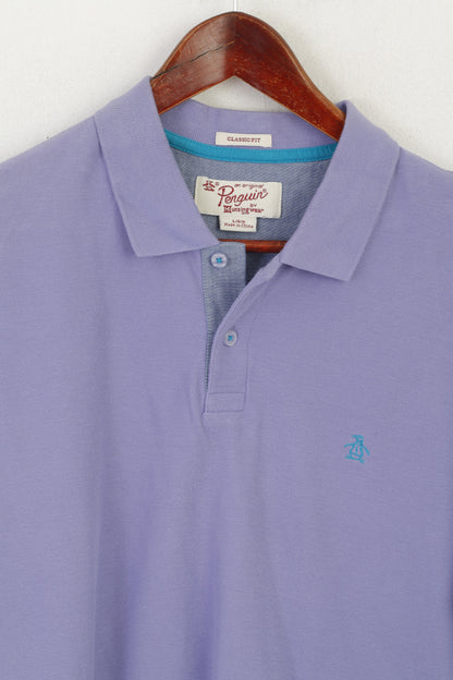 Original Penguin Men L Polo Shirt Purple Plain Cotton Classic Fit Short Sleeve Top