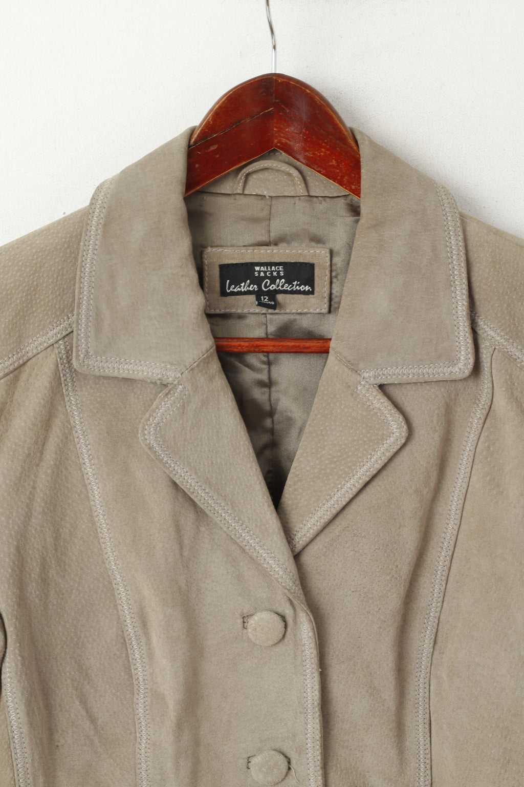 Wallace Sacks Leather Collection Women 12 40 M Jacket Grey Vintage Blazer