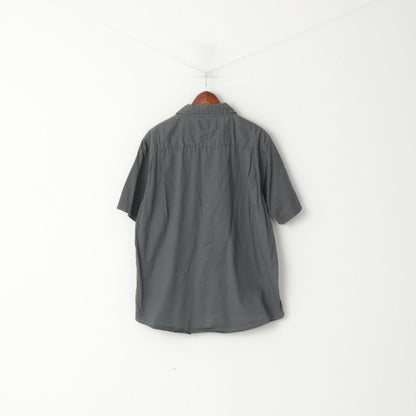 Wrangler Men L Casual Shirt Grey Cotton Sportswear Short Sleeve Retro Top