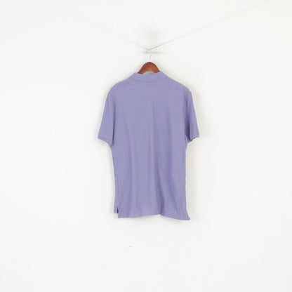 Original Penguin Men L Polo Shirt Purple Plain Cotton Classic Fit Short Sleeve Top