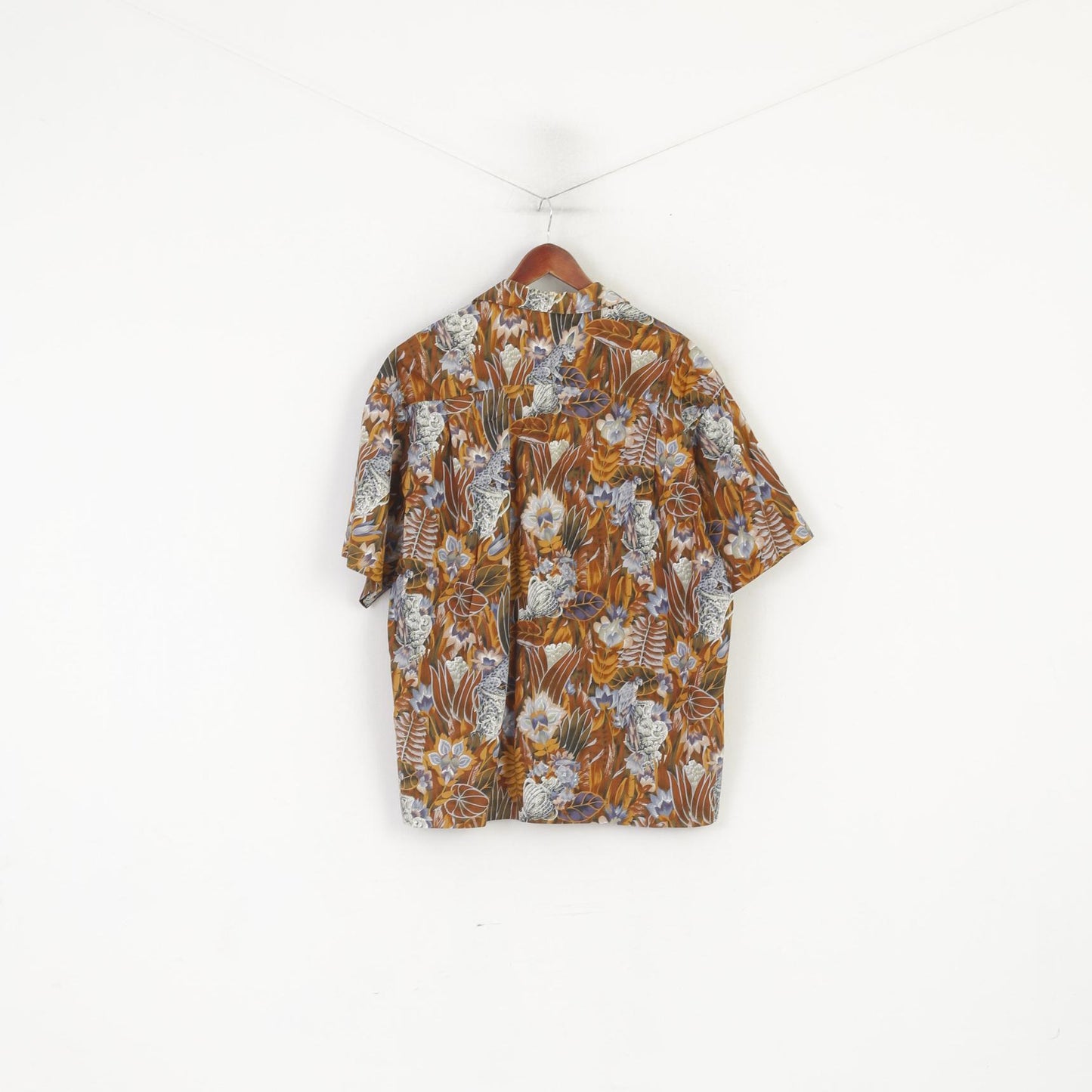Camicia casual XXL da uomo vintage Top estivo a maniche corte floreale in cotone marrone