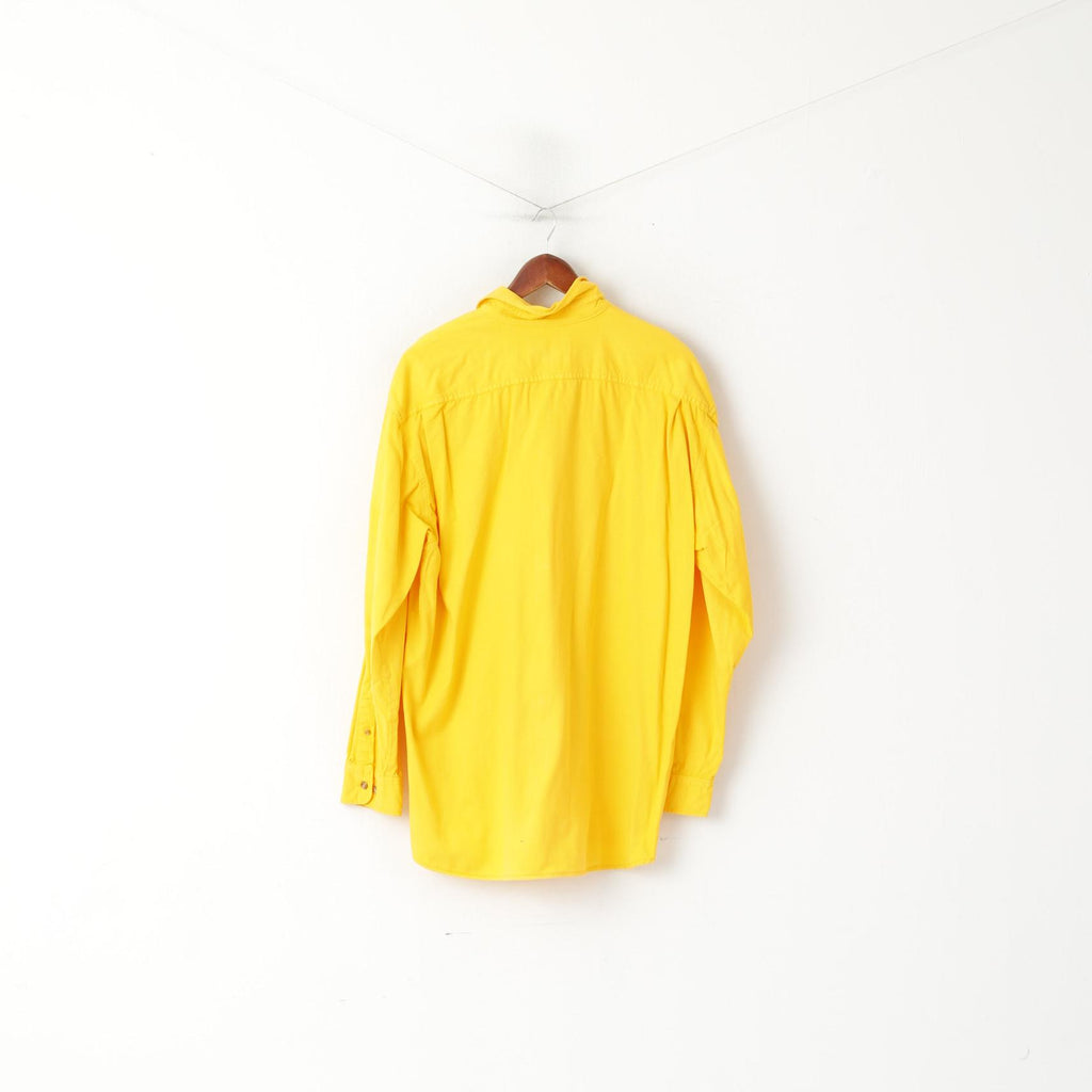 Peak Performance Men L Casual Shirt Yellow Jeans Cotton Outdoor Long Sleeve Top
