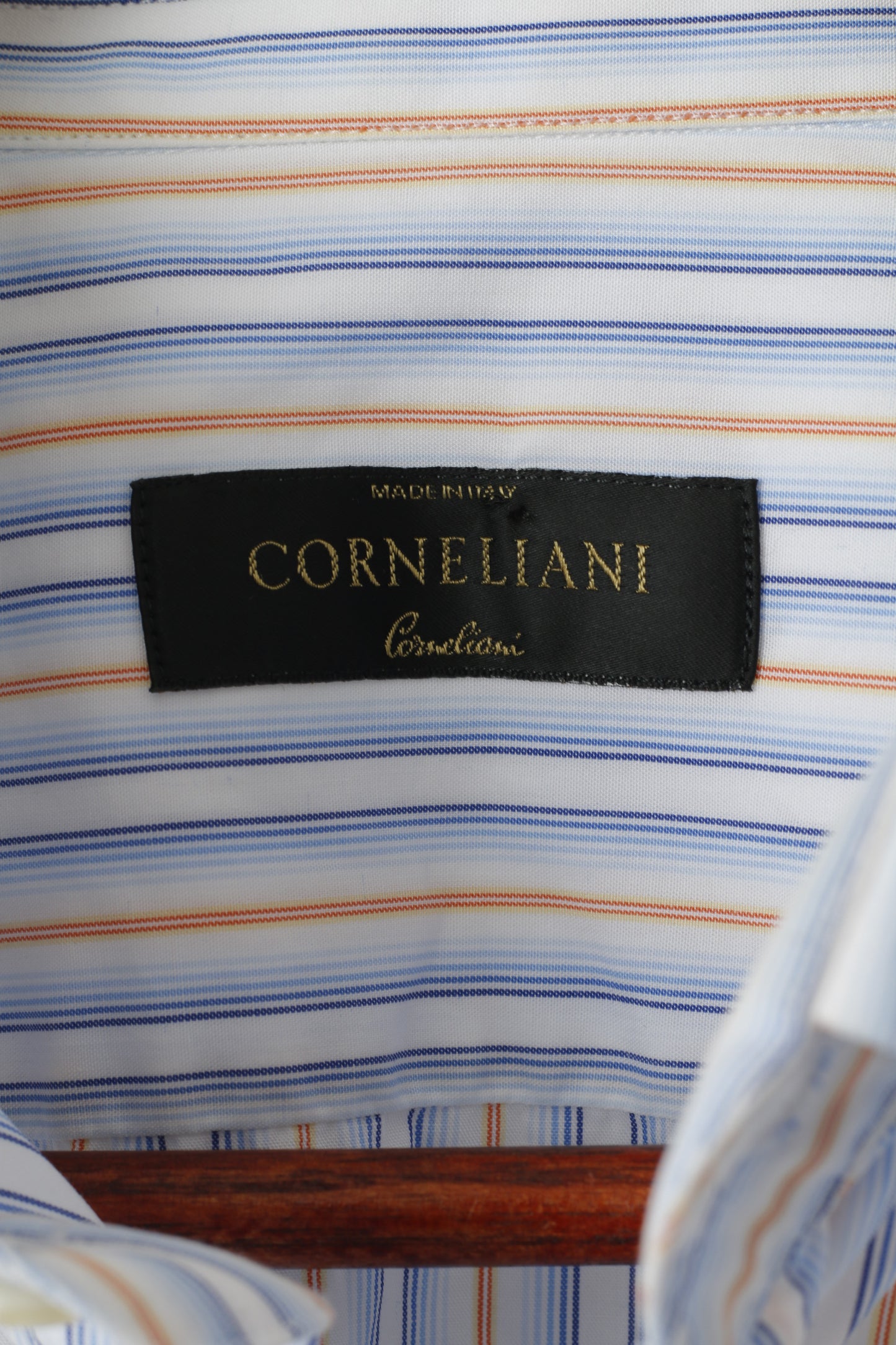 Corneliani Men 17 43 L Casual Shirt Blue Striped Cotton Made in Italy Long Sleeve Top