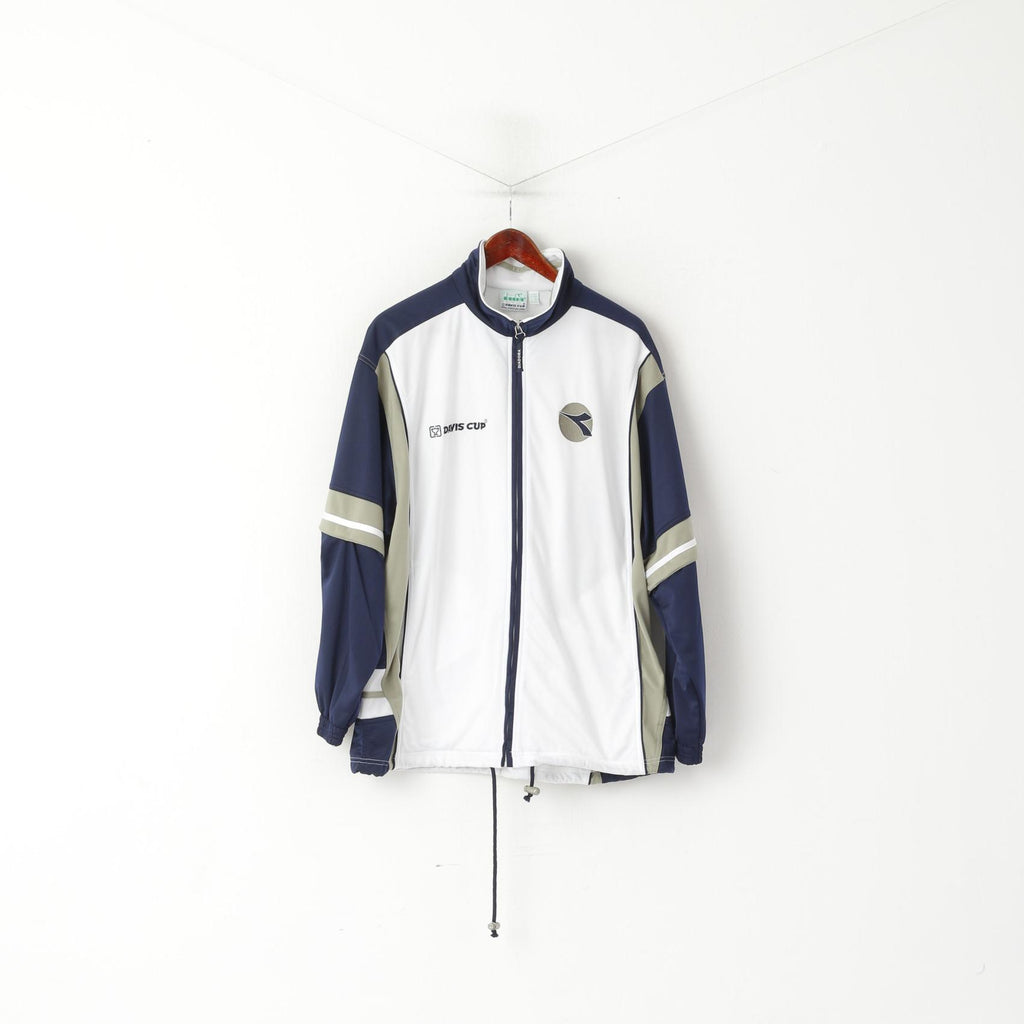 Diadora Coupe Davis Hommes 40 50 L Sweat Blanc Vintage Tennis Snap Sleeve Track Top