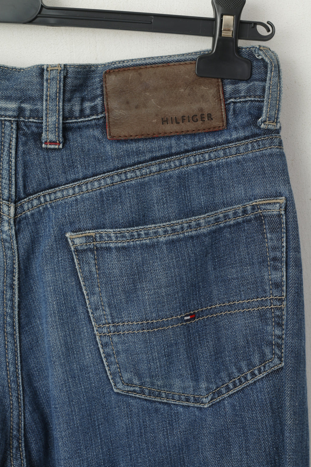 Tommy Hilfiger Uomo 30 Jeans Pantaloni Cotone Blu Denim Pantaloni dritti dritti