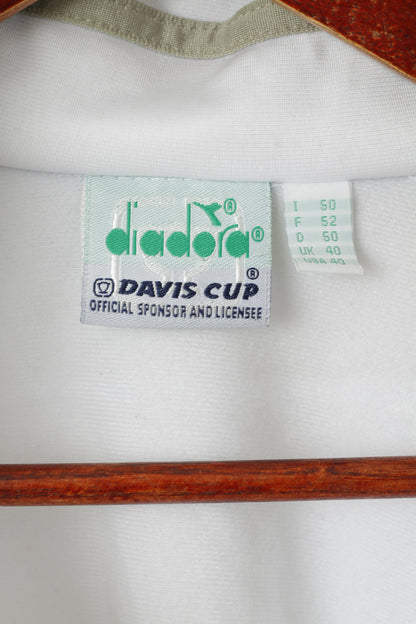 Felpa Diadora Davis Cup Men 40 50 L Felpa da tennis bianca vintage con maniche a scatto