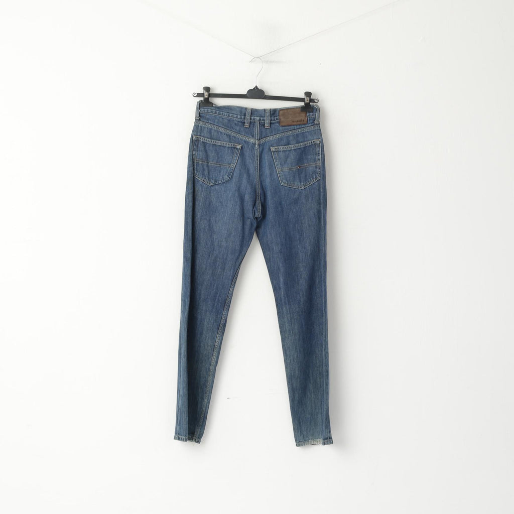 Tommy Hilfiger Uomo 30 Jeans Pantaloni Cotone Blu Denim Pantaloni dritti dritti