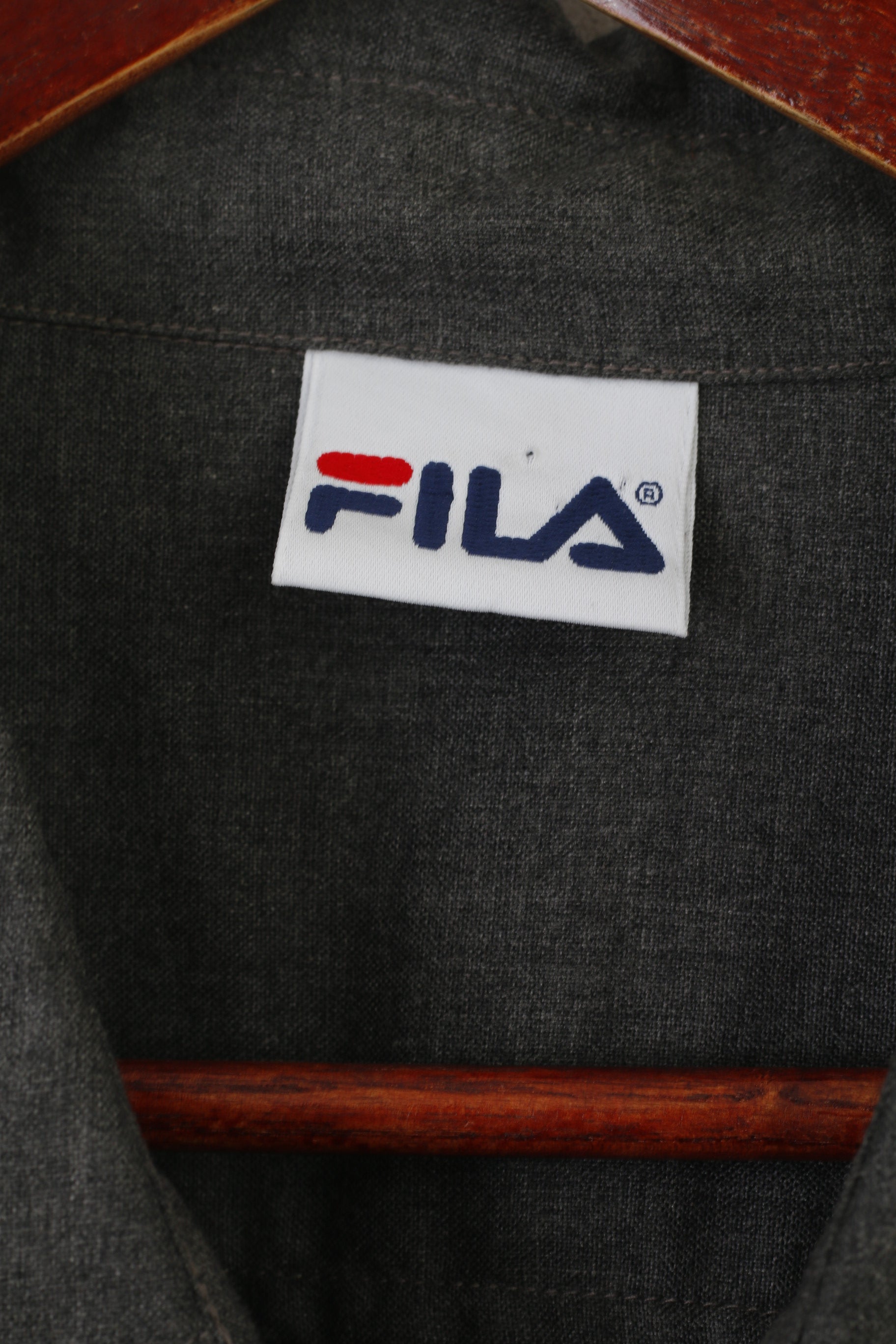 Fila Men L Casual Shirt Gray Sportswear Short Sleeve Pockets Plain Top