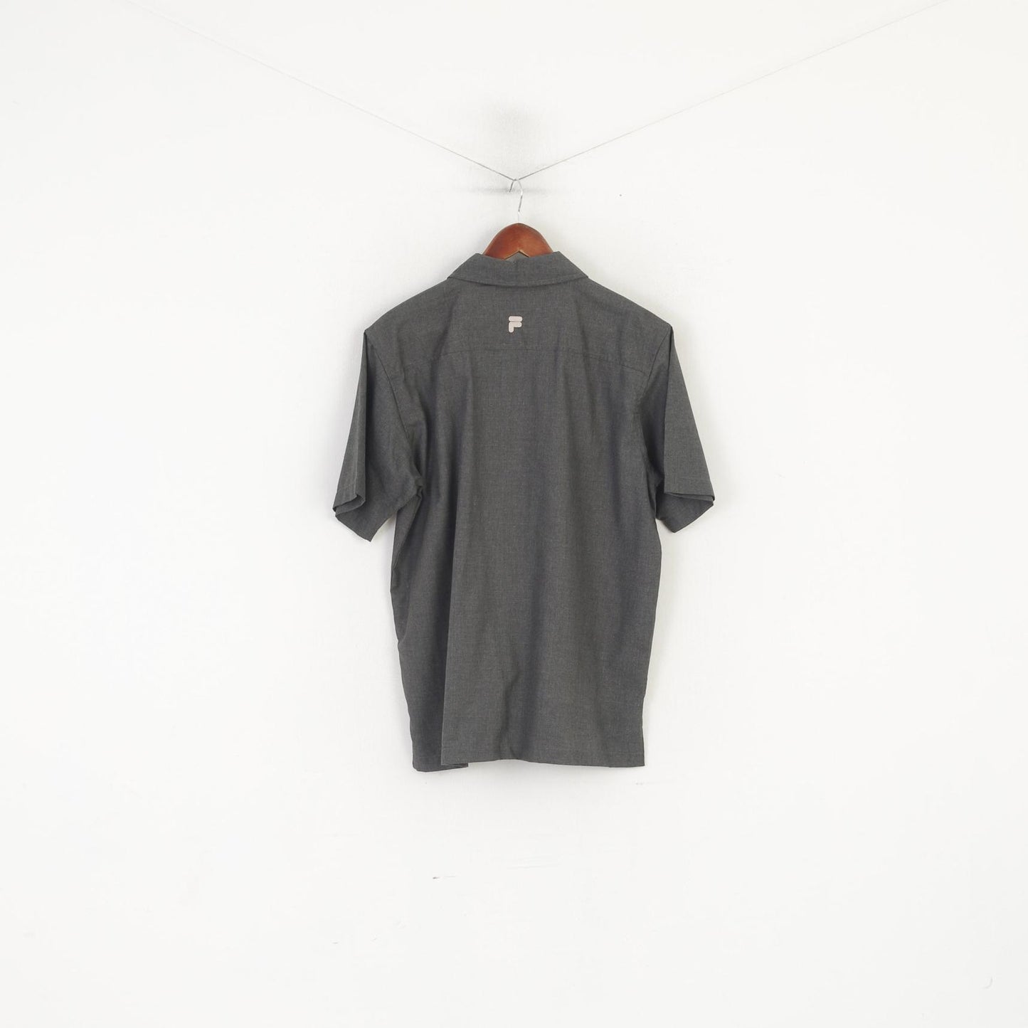 Fila Men L Casual Shirt Gray Sportswear Short Sleeve Pockets Plain Top